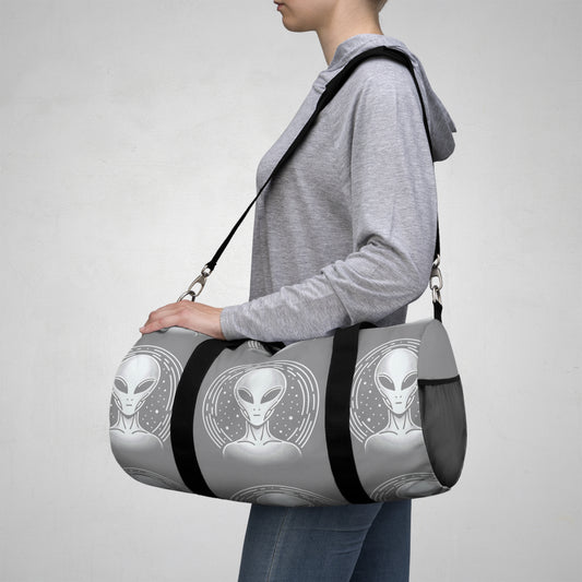 20iD Alien Duffel Bag, Custom Gym Gear, Extraterrestrial Design for Post Human Athletes, Assembled in the USA, Grey
