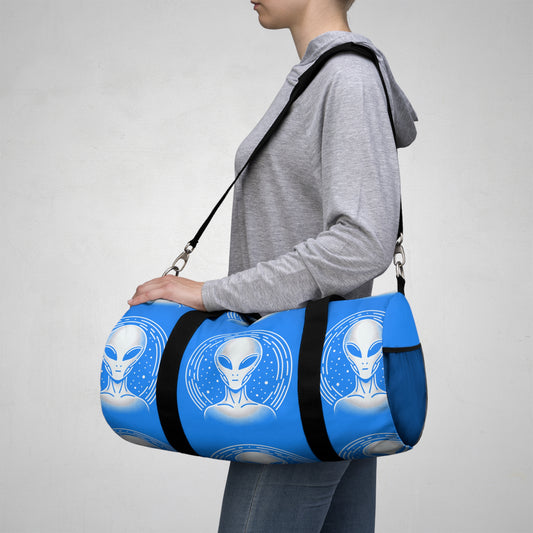20iD Alien Duffel Bag, Custom Gym Gear, Extraterrestrial Design for Post Human Athletes, Assembled in the USA, Blue
