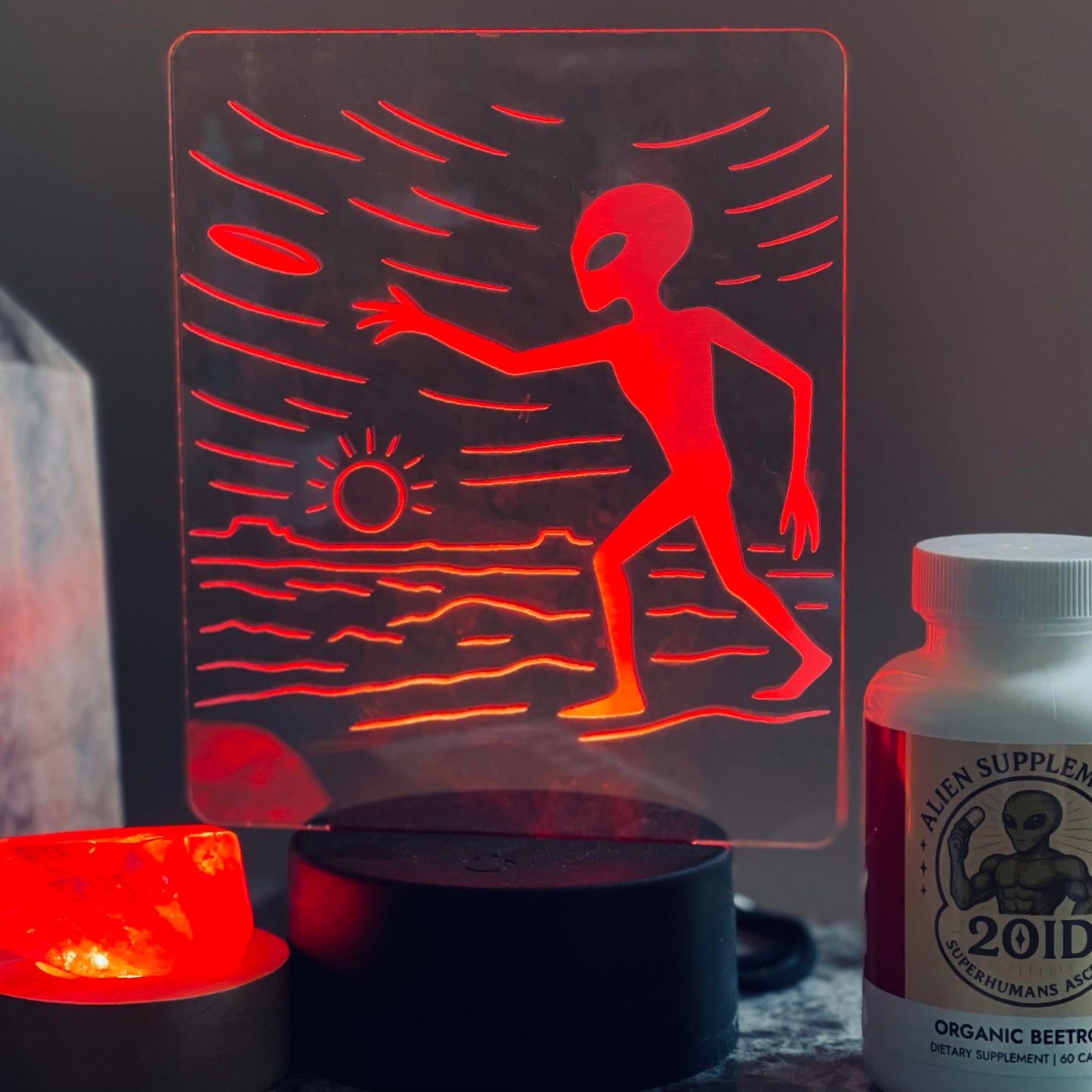 Rift Beacon: Alien Descent in Light, Rectangle Laser Etched LED Sign, USB Night Light